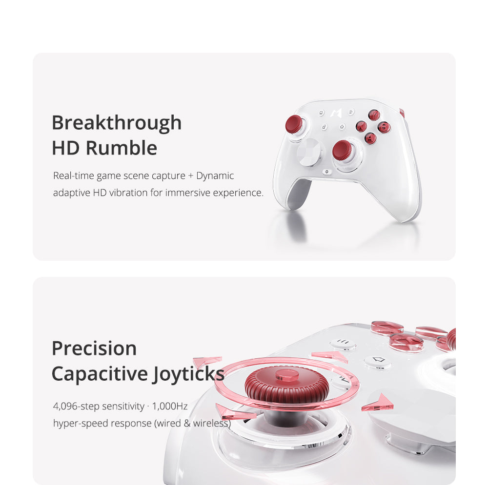 Mobapad Huben2 Wireless Controller with Capacitive Joysticks | Switch & PC | Drift-Free, Customisable Back Buttons