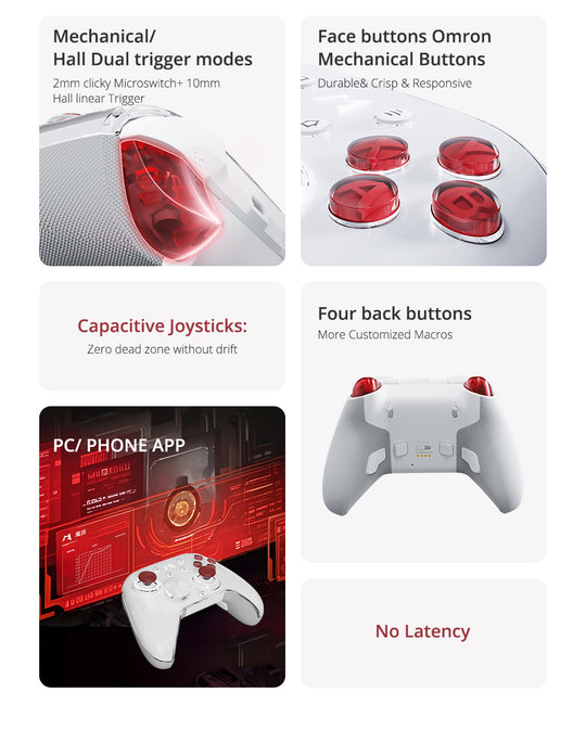 Mobapad Huben2 Wireless Controller with Capacitive Joysticks | Switch & PC | Drift-Free, Customisable Back Buttons