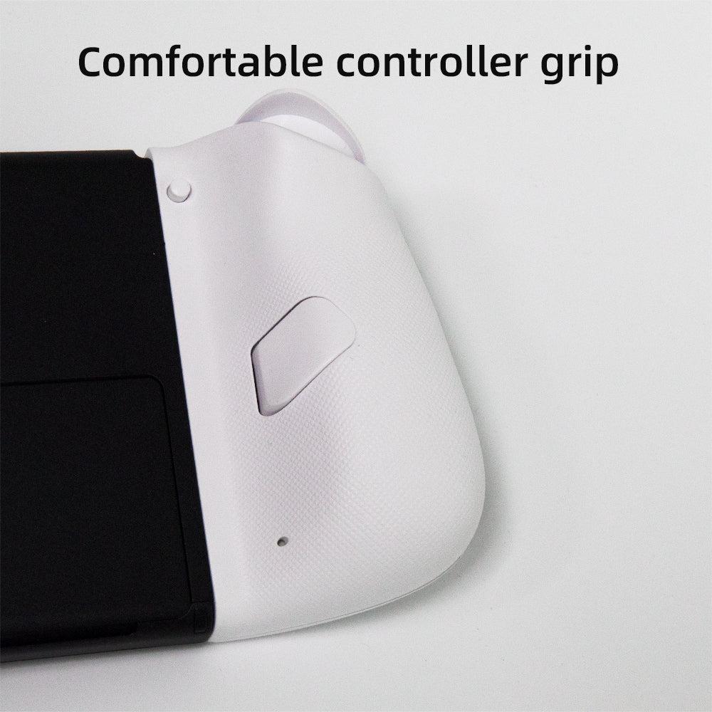 Detailed view of the ergonomic grip of the MobaPad M6HD gaming controller, highlighting the textured surface and comfortable button placement for extended gameplay.