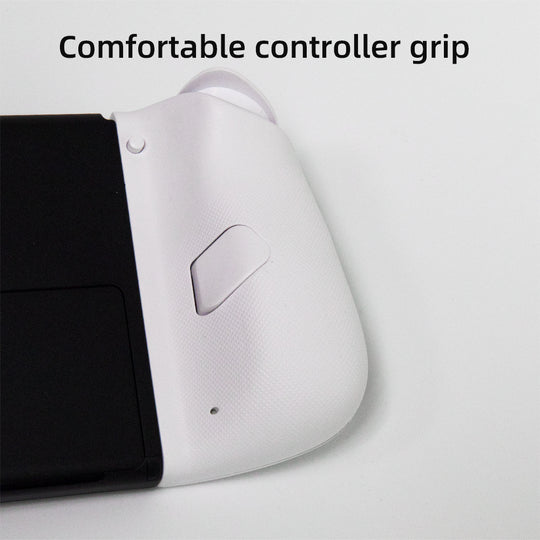 Detailed view of the ergonomic grip of the MobaPad M6HD gaming controller, highlighting the textured surface and comfortable button placement for extended gameplay.